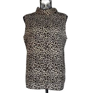 MJ Carroll Vintage Sleeveless Mock Neck Animal Print Leopard Blouse Size Medium